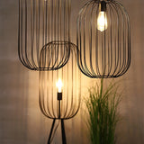 Striped cage floor lamp