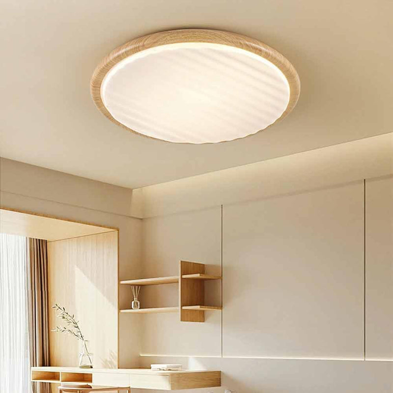 Round Wood Folding LED Bedroom Ceiling Light