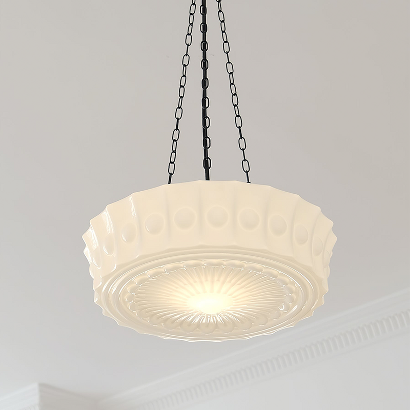 White Vintage Round Pendant Light