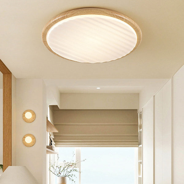 Round Wood Folding LED Bedroom Ceiling Light