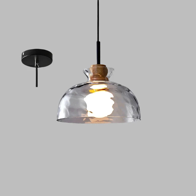 Art Ripple Glass Pendant Lamp Wood Suspension Light