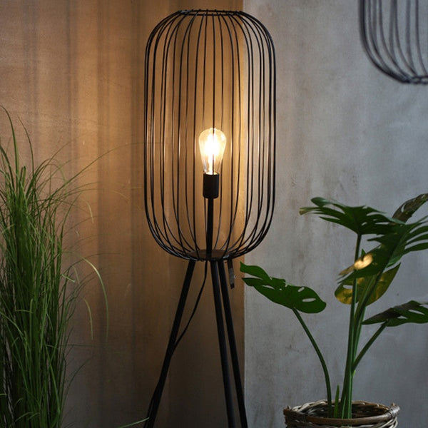 Striped cage floor lamp