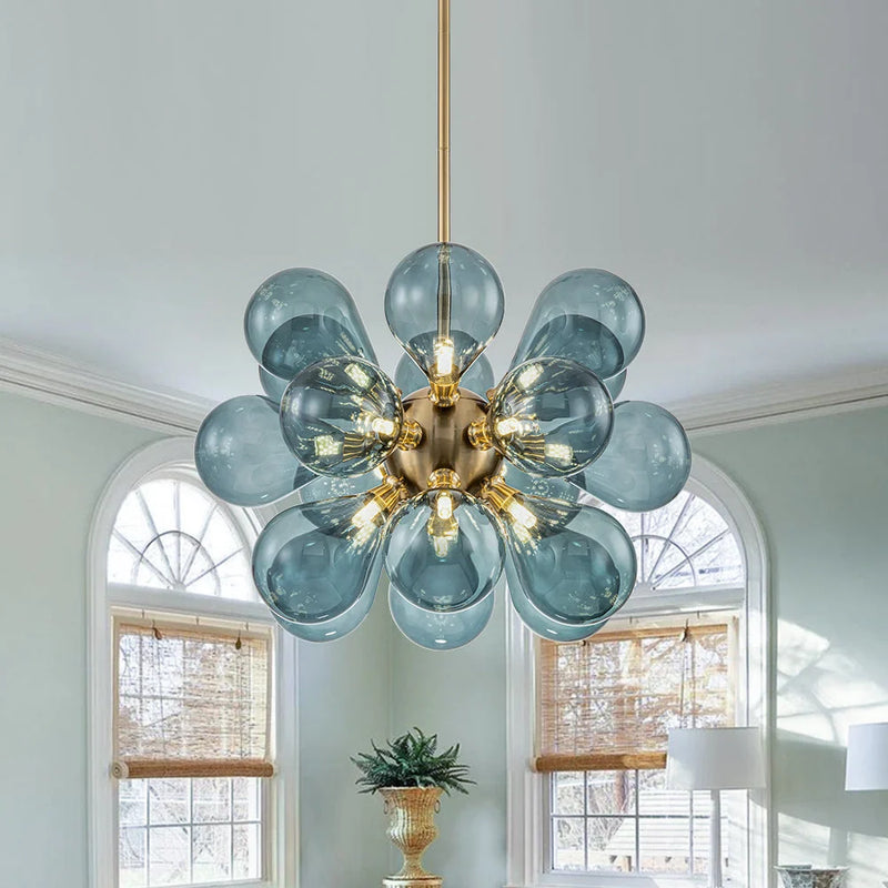 Cluster Blue Glass Bubble Chandelier