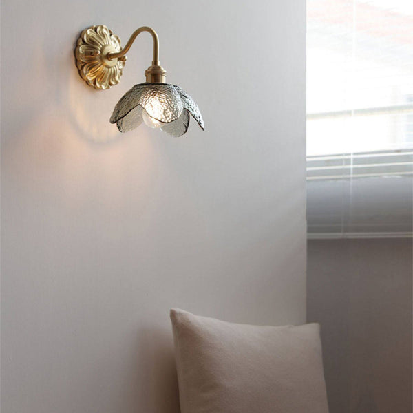 Curved Gooseneck Glass Brass Wall Sconce Lamp