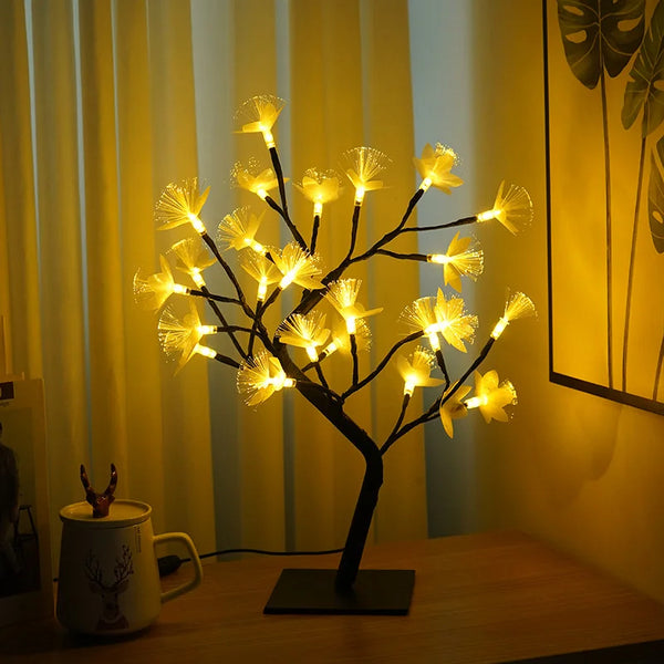 White birch fiber optic flower tree light