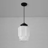 Vintage White Milk Glass Geometric Jar Pendant Light