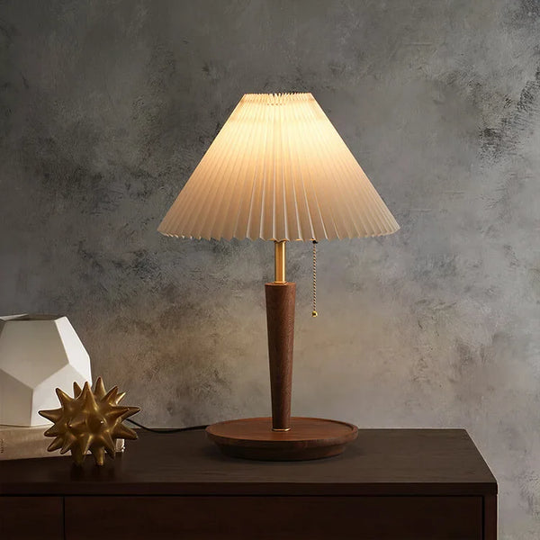 Vintage Pleated Wood Table Lamp