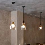 Art Ripple Glass Pendant Lamp Wood Suspension Light